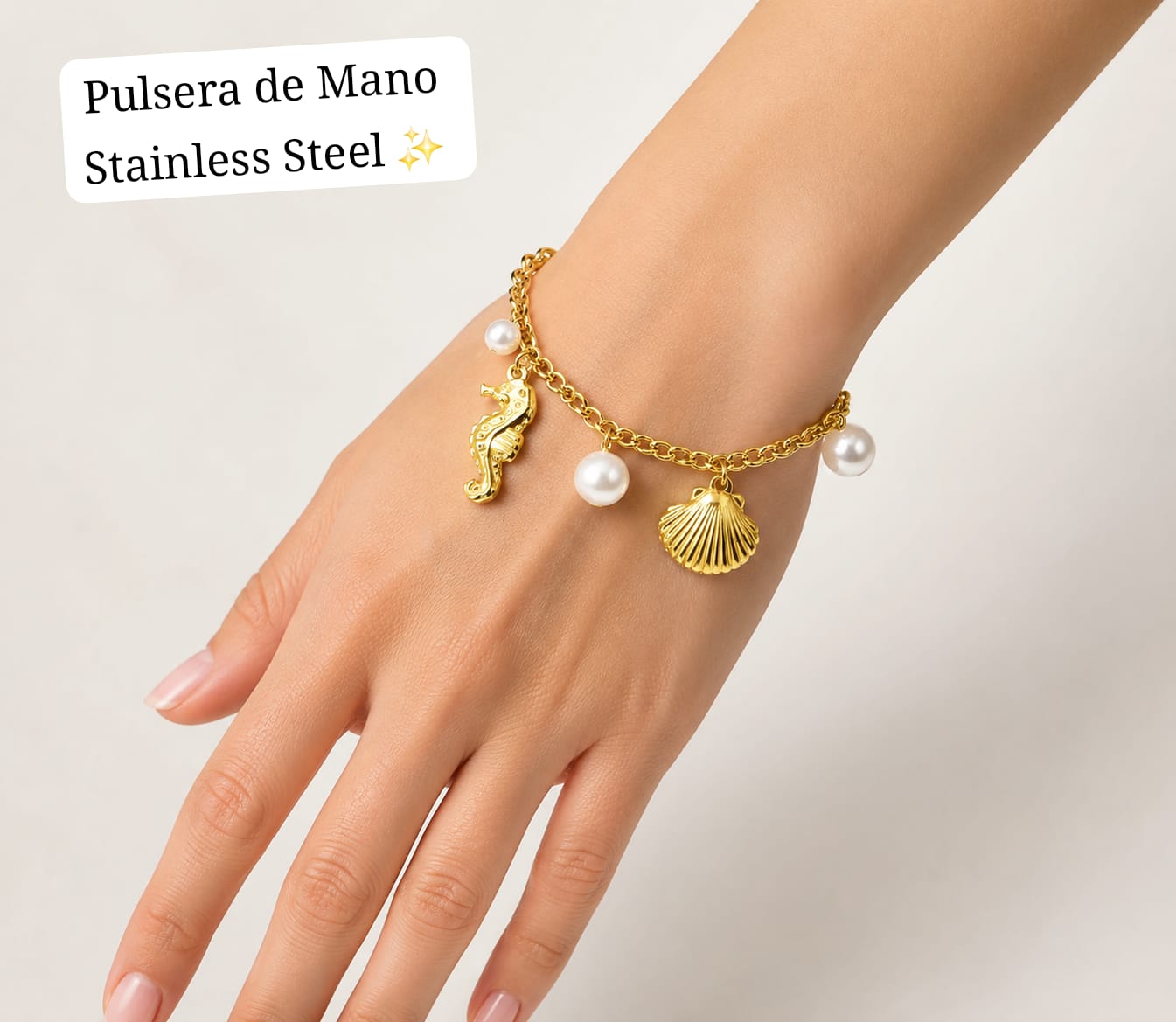 Pulsera de Mano Estilo Verano perla (Dorado) ⛱️