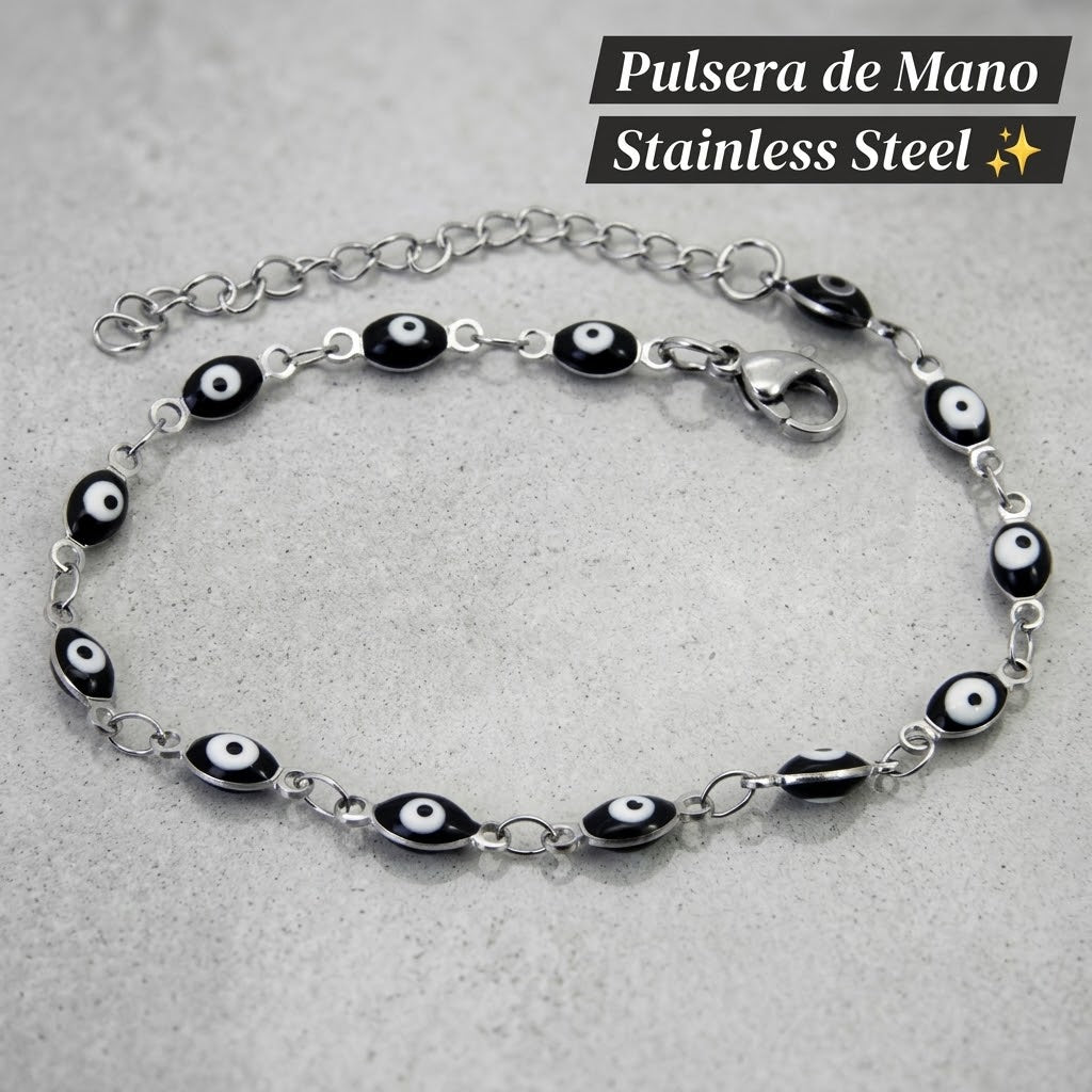 Pulsera de Mano Ojo turco 🧿 (plata ,negro)