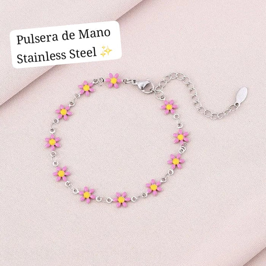 Pulsera de Mano Flor/ Girasol 🌻 (plata,rosa)