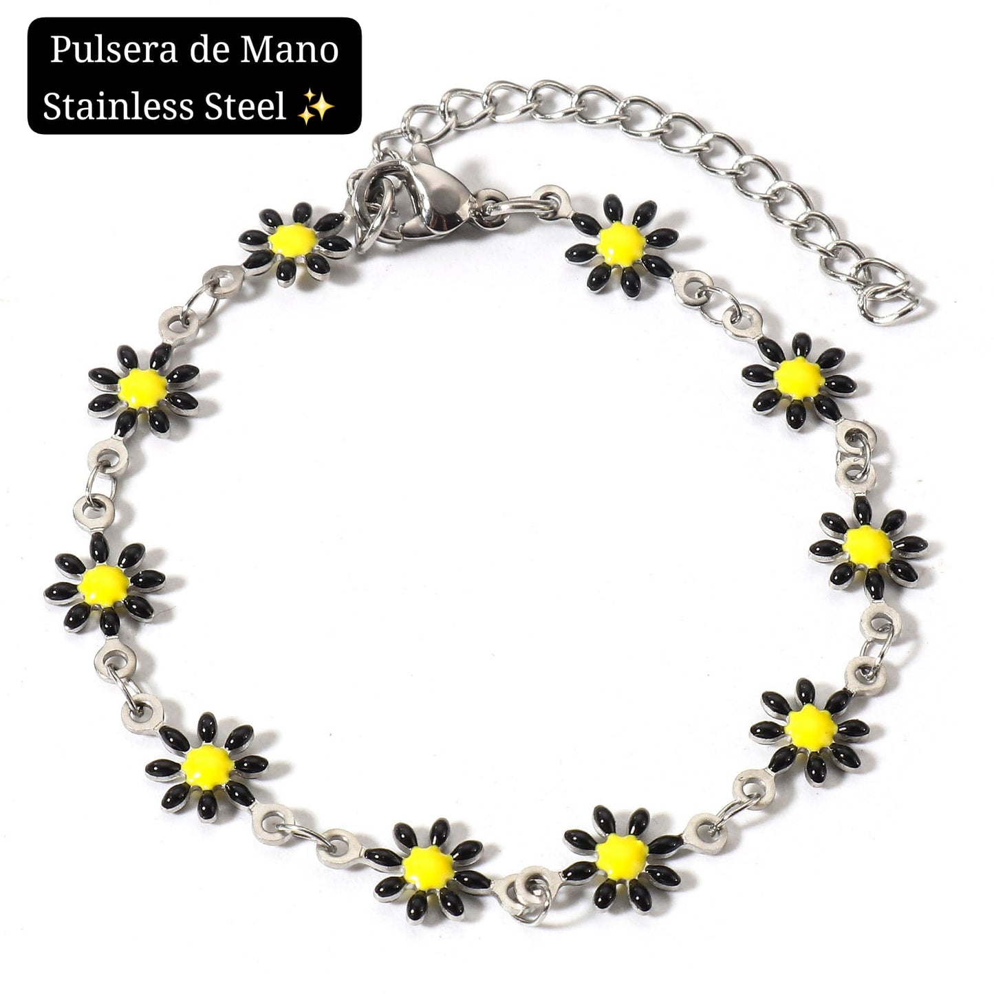 Pulsera de Mano Flor/ Girasol 🌻 (plata,negro)