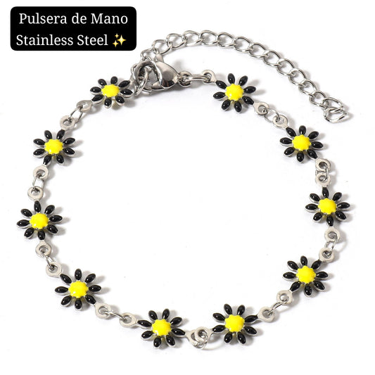Pulsera de Mano Flor/ Girasol 🌻 (plata,negro)