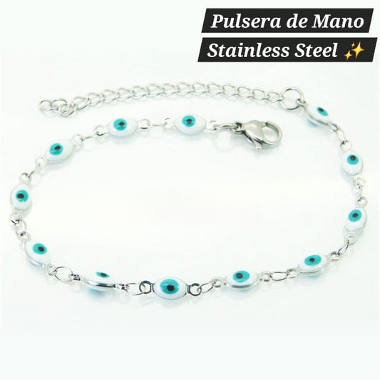 Pulsera de Mano Ojo turco 🧿 (plata , blanco)
