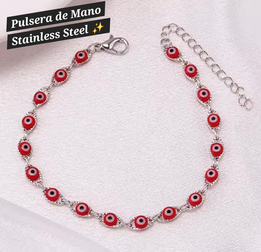 Pulsera de Mano Ojo Turco 🧿✨️ (Plata,Rojo)