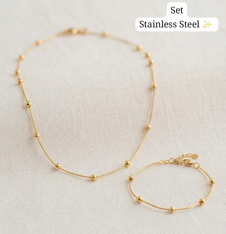 Set cadena+pulsera (estilo "bolita") Dorado✨️