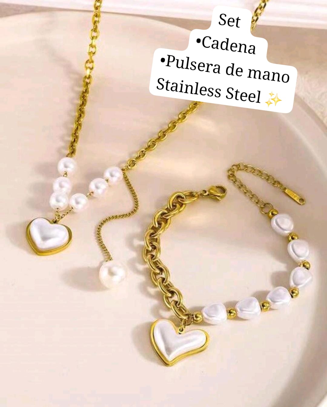 Set 2pcs Corazon Perla dorado✨️