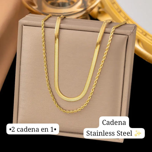 •2 cadenas en 1 sola cadena• 
(Diseño Plana/Espiral) Dorado 💛