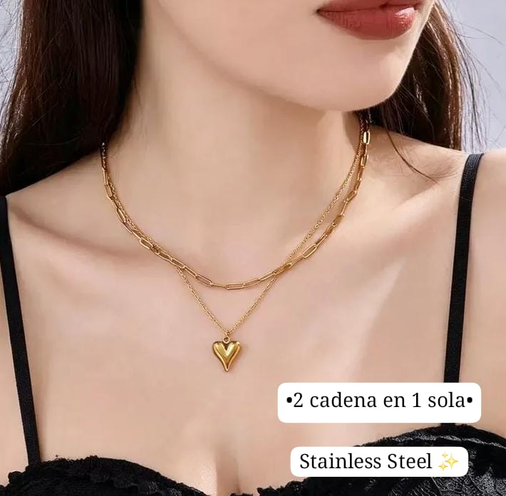 •2 cadena en 1 sola•
(Diseño eslabon largo/ corazon)
(Dorado)