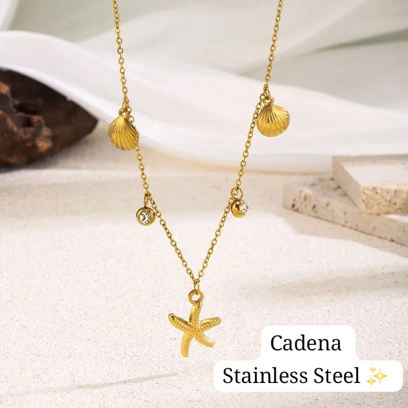 Set estrella y concha diamantes en dorado✨️