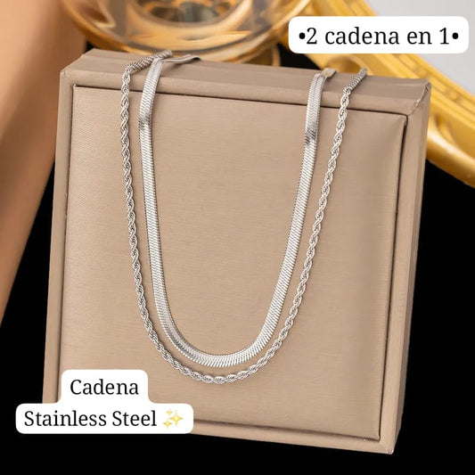 •2 cadenas en 1 sola cadena• 
(Diseño Plana/Espiral) Plata 🤍