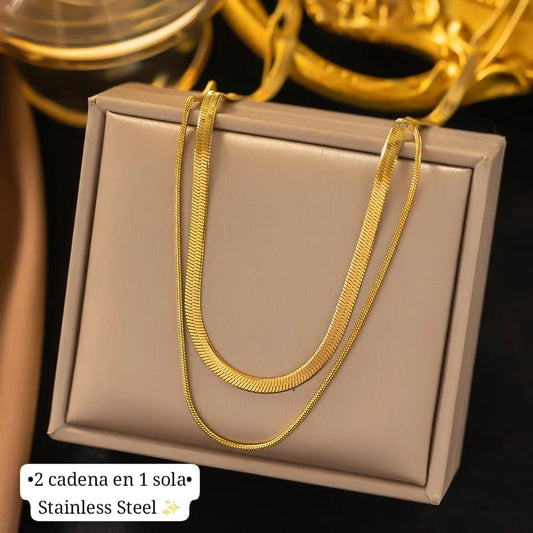 •2 cadena en 1 sola•
(Diseño 2 gargantillas sencillas)(Dorado)💛