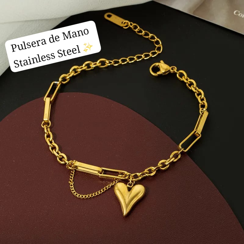 Pulsera de Mano Corazón Dorado 🖤