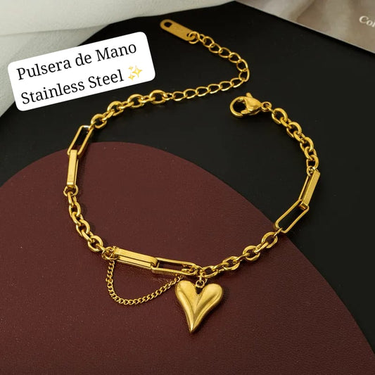 Pulsera de Mano Corazón Dorado 🖤