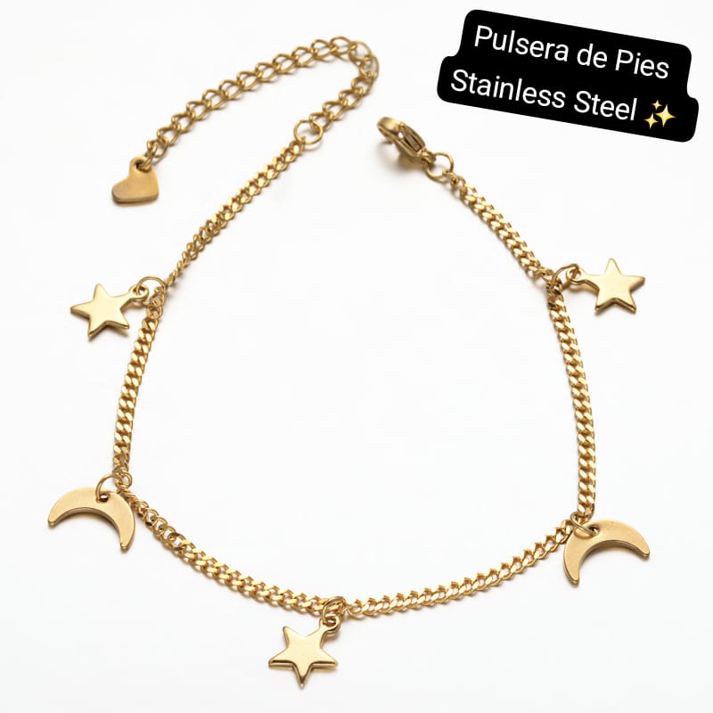 Pulsera de Pies Estralla y Luna Oro