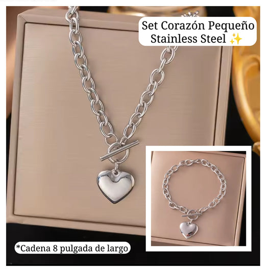 Set 2pcs Cadena y pulsera de Mano Corazon Plata✨️
