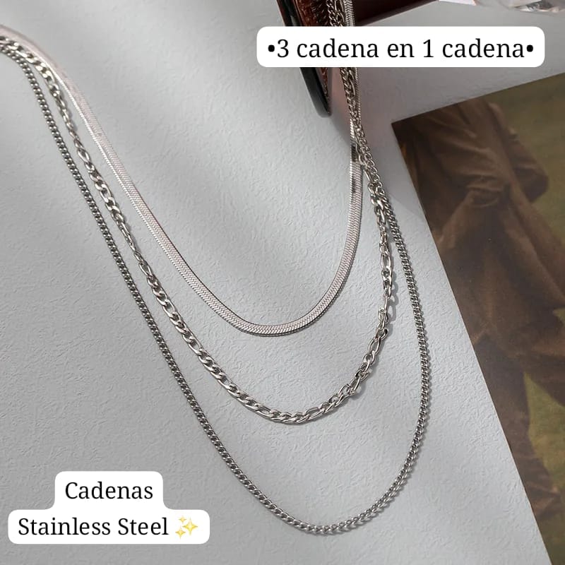 •3 cadena en 1 cadena•
(Unisex) Estilos Cubanas (Plata)