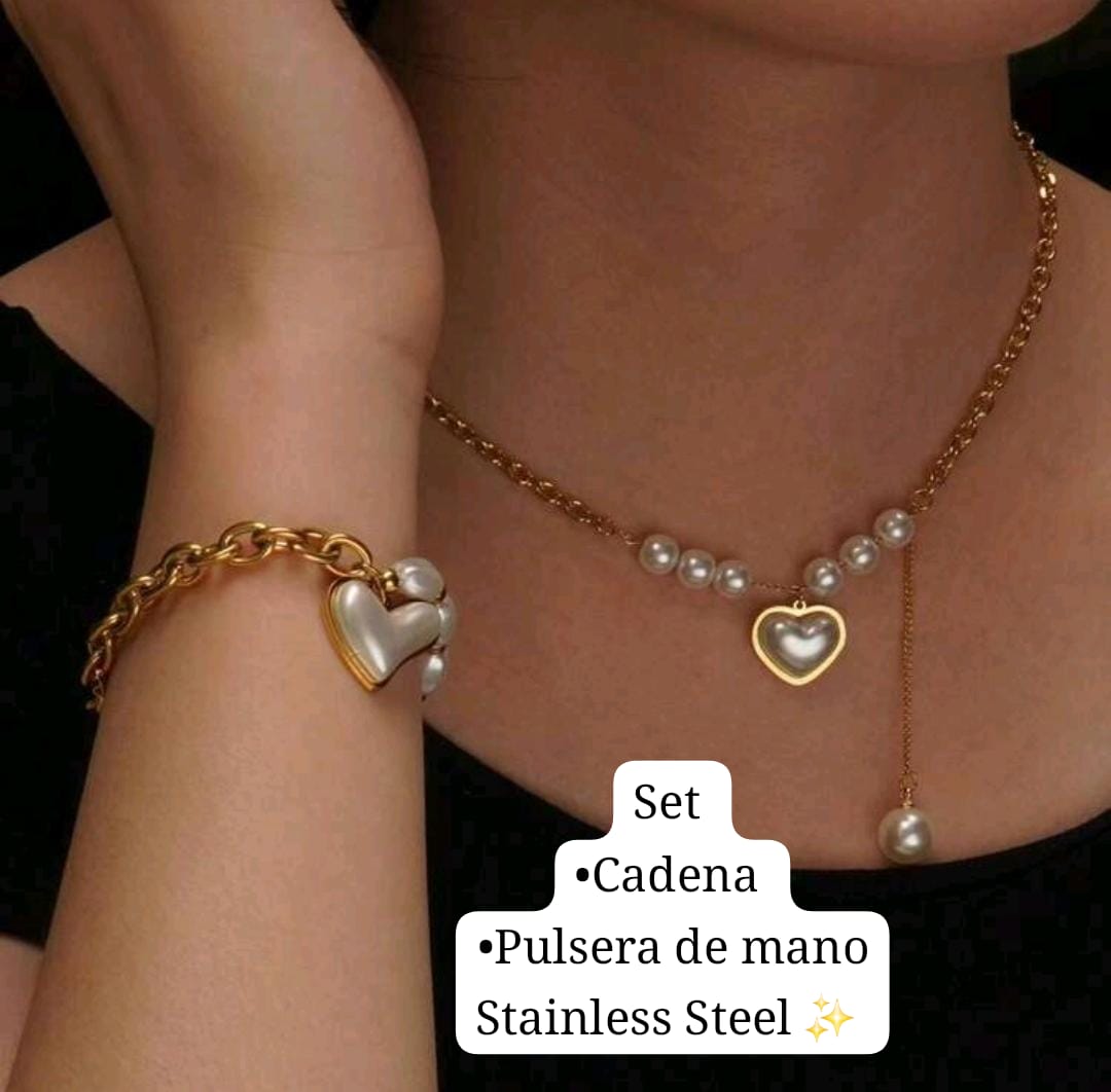 Set 2pcs Corazon Perla dorado✨️