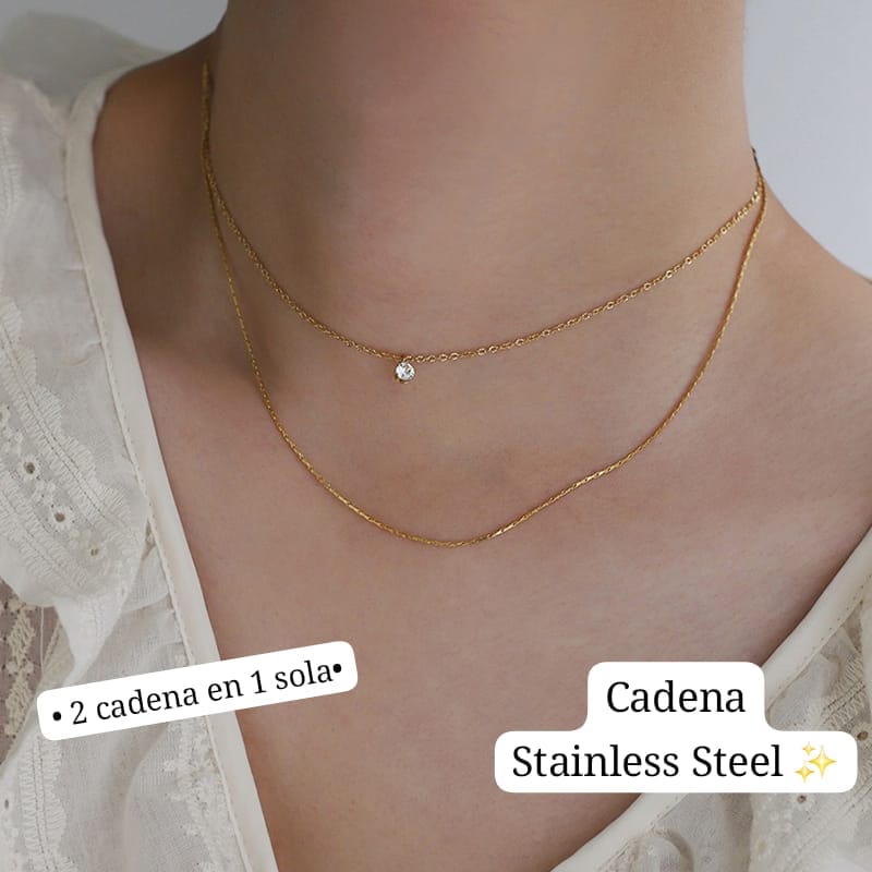 •2 cadena en 1 sola•
(Diseño brillo sencillo) (Dorado)