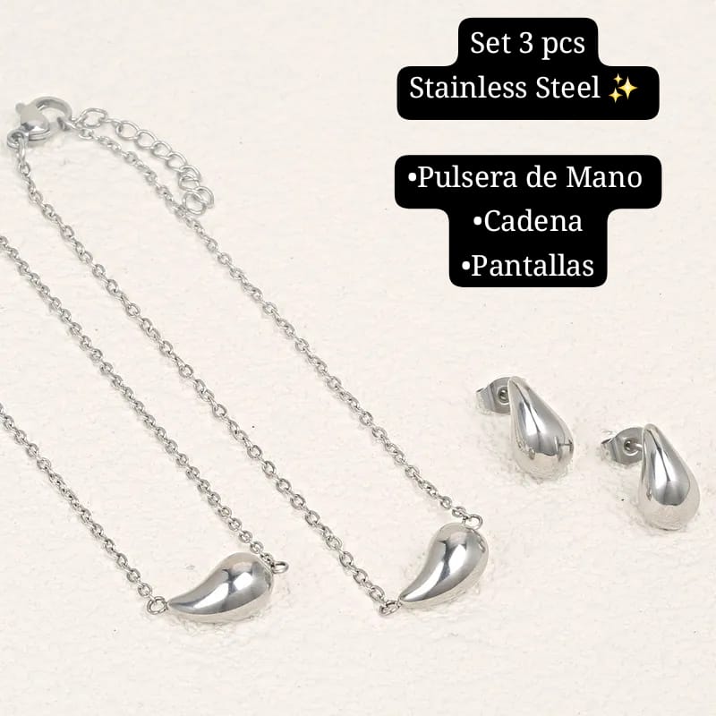 Set 3pcs diseño gota 💧 (plata)