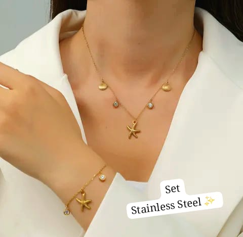 Set estrella y concha diamantes en dorado✨️