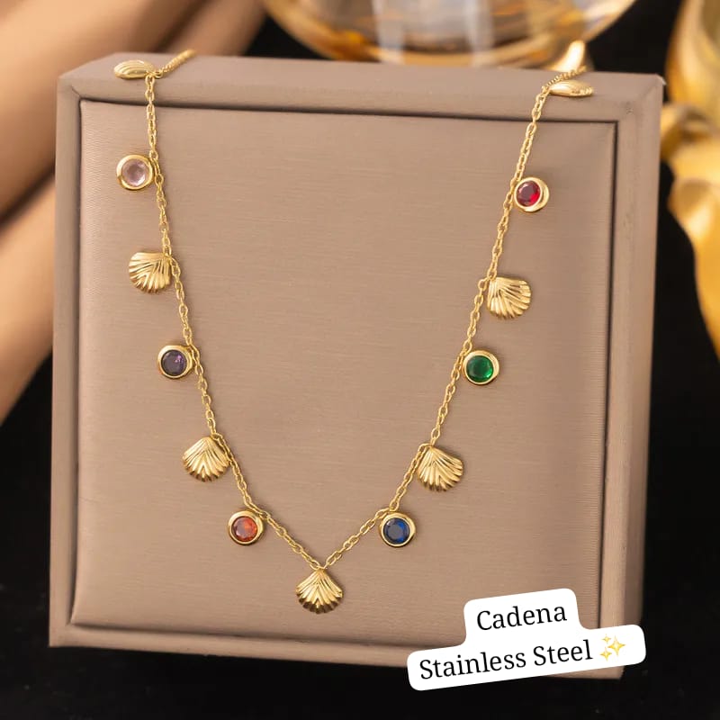 Set de concha diamantes de colores (dorado)✨️