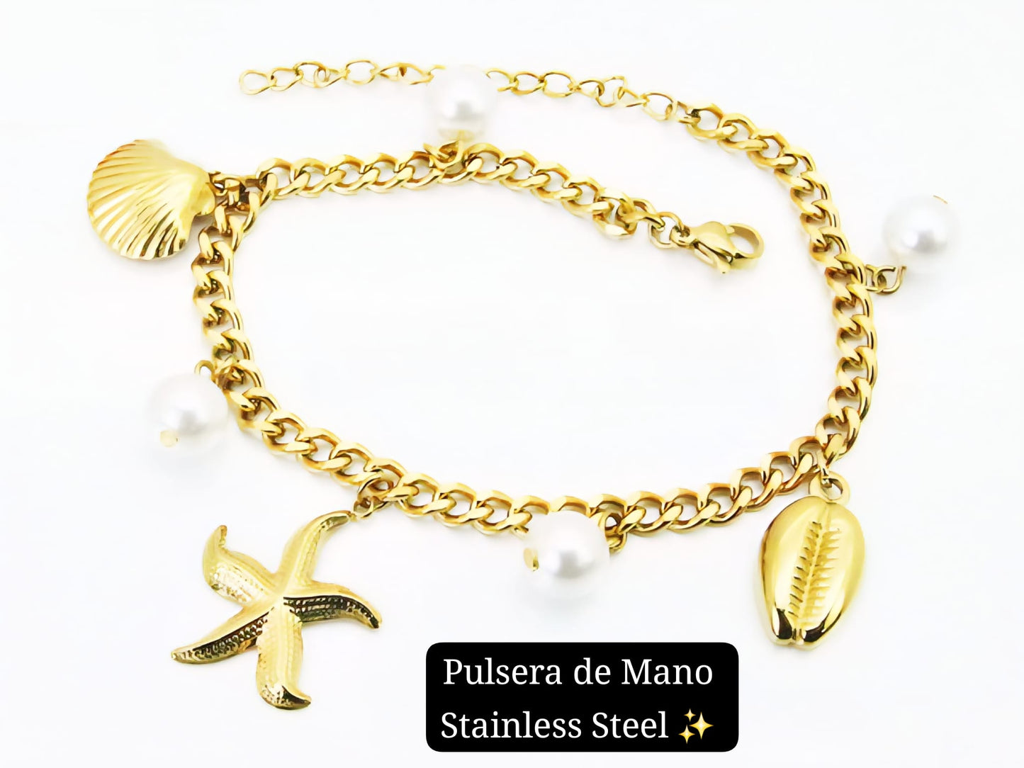 Pulsera de Mano Estilo verano Perla (dorada)⭐️🏖